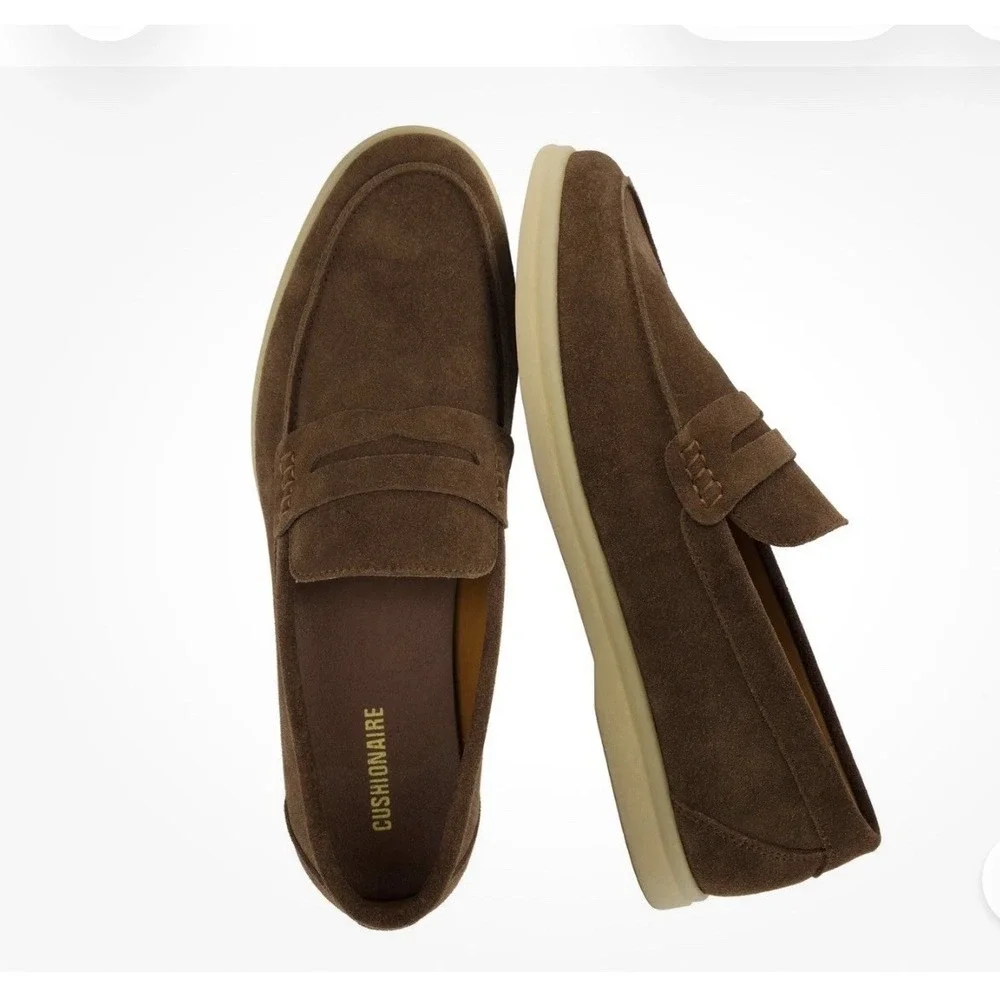 Cushionaire Men's Selby Genuine Leather Slip-On Casual Penny Size 13 Brown Suede